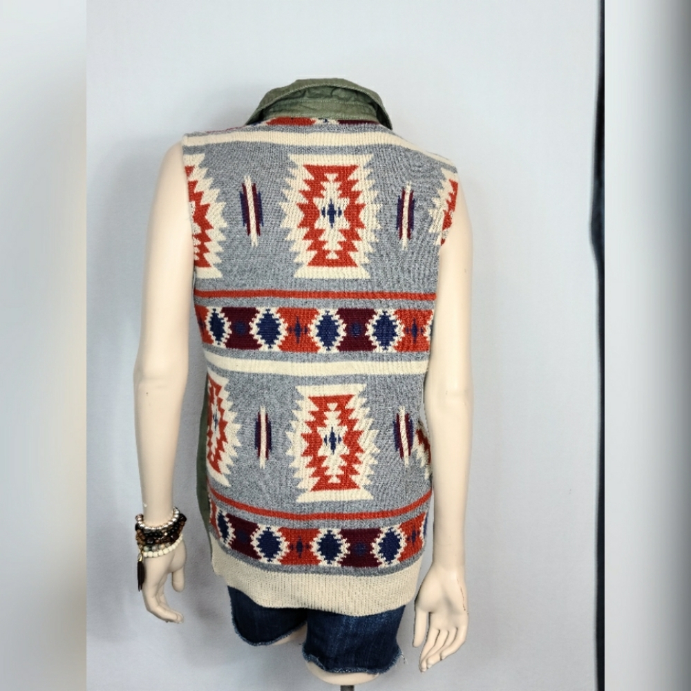 Thread & Supply Olive Utility Vest with Aztec Back